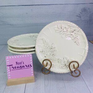 Savinio Designs  ACORN Cream Round Embossed Earthenware Lunch Salad Plates Set 4